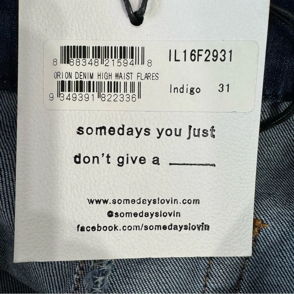 Some Days Lovin Orion High Waist Flare Jeans Fringed Dark Wash Tie Belt
